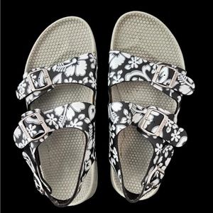 GENTLY WORN BIRKENSTOCKS BIRKIS HAWAIIAN MENS FLORAL PRINT RUBBER SANDALS SZ. 11